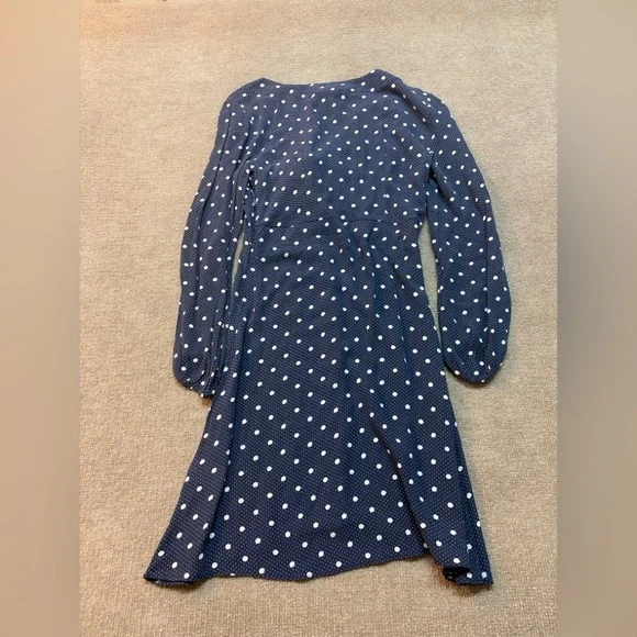 American Eagle Navy Polka Dot Lace Up Midi Dress XS NWT 1932 - Picture 5 of 5